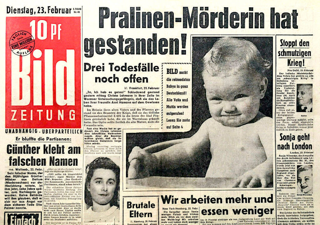 Bild Zeitung 1955: Pralinen Mörderin hat gestanden!