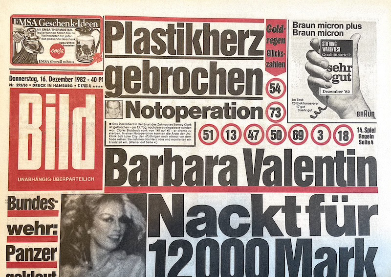 Bildzeitung 16. Dezember 1982: Barbara Valentin: nackt für 12000 Mark 