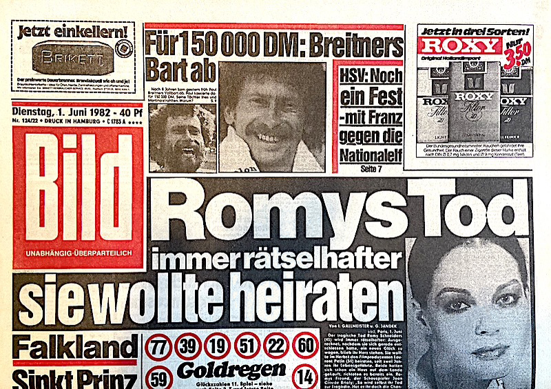 Bild-Zeitung 1. Juni 1982 (Romy Schneider): Romys Tod immer Rätselhafte. Sie wollte heiraten.