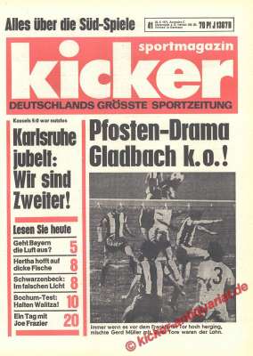 Kicker Archiv 1971: Torpfosten Bruch am Bökelberg. Herbert Laumen