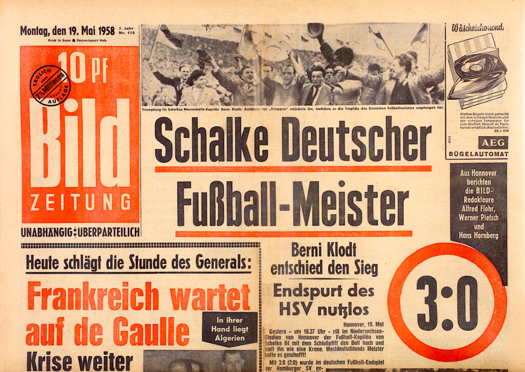 BILD ZEITUNG 19. Mai 1958: Schalke 04 Deutscher Fußball-Meister