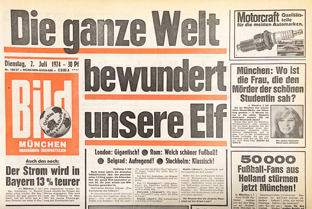 BILDZEITUNG 2. Juli 1974: Münchener Ausgabe