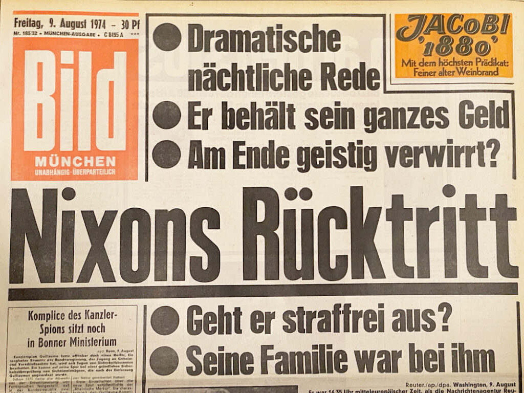 Bildzeitung 9. August 1974: Nixon Rücktritt