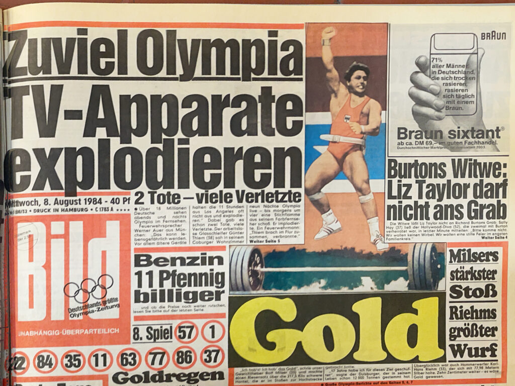 BILDZEITUNG 8. August 1984: Zuviel Olympia: TV Apparate explodierten! 2 Tote - viele Verletzte!