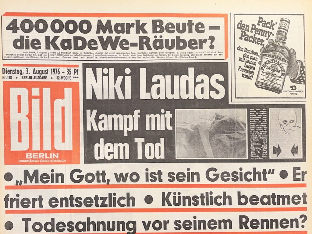 NIKI LAUDA UNFALL 1976 in der BILD ZEITUNG