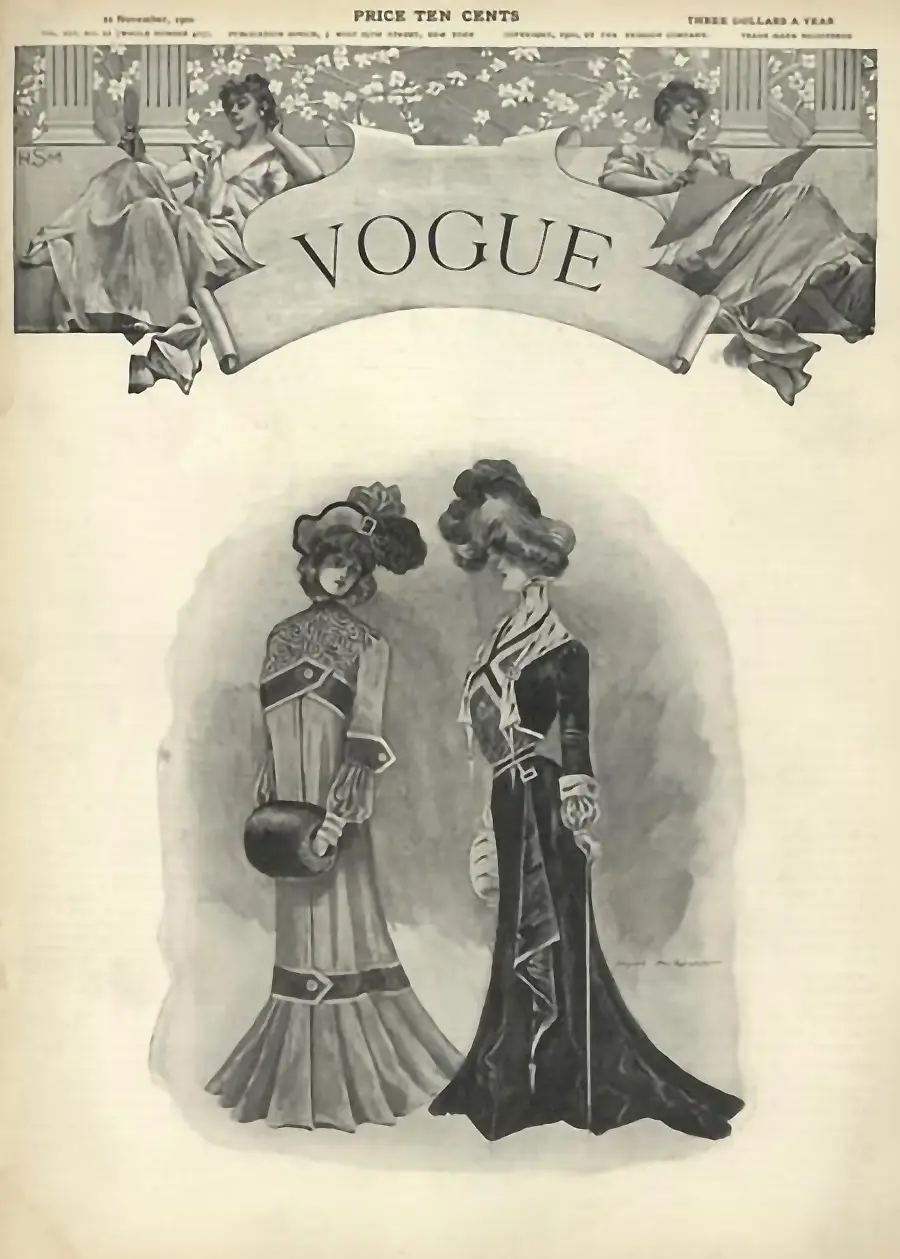 VOGUE Titelbild von 1900 mit eleganter Damenmode der Belle Époque