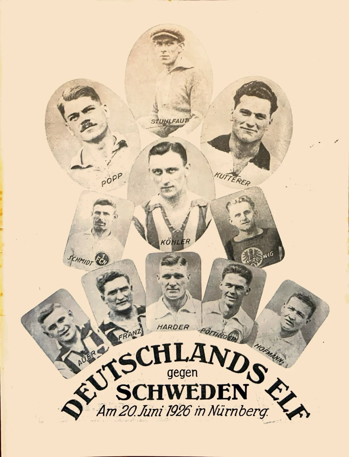 Kicker 1926 – deutsche Nationalmannschaft vor dem Länderspiel gegen Schweden